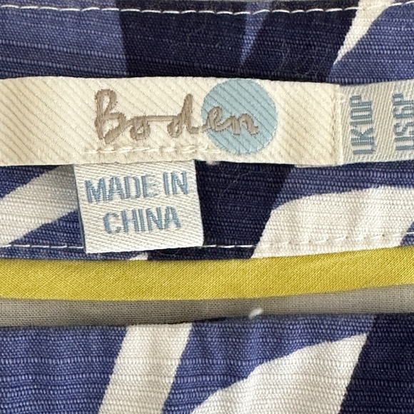 Women's Boden Size 6 Petite Blue Savannah Leaf Print Slub Cotton Sheath Dress - Picture 4 of 7